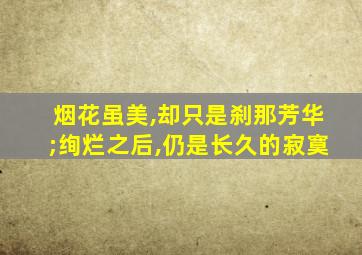烟花虽美,却只是刹那芳华;绚烂之后,仍是长久的寂寞